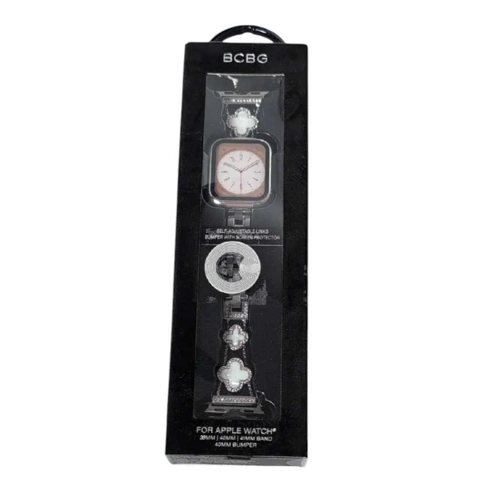 BCBG Silver Tone Clover Apple Watch Band Adjustable 38/40/41 MM